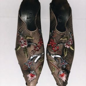 Embroidered Leather Mules